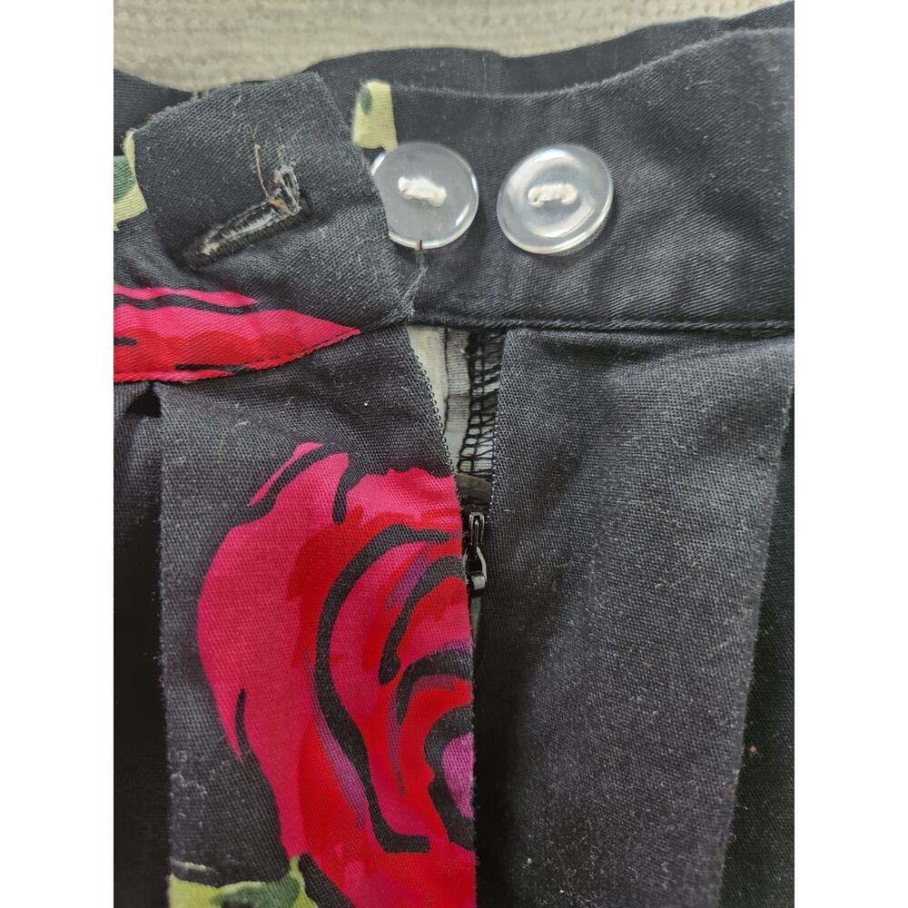 Vintage Floral Pleated A-Line Midi Skirt Cotton w/ Pockets Size M Retro Style - Picture 3 of 6
